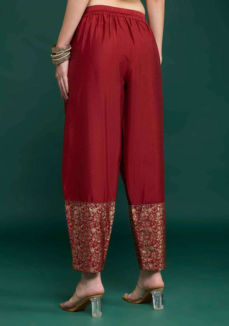 Maroon Printed Semi Salwar for Women Festive Wear - Indya