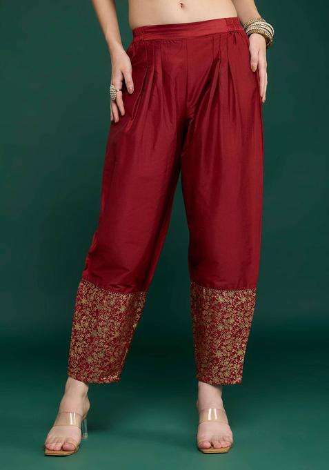 Maroon Printed Semi Salwar for Women Festive Wear