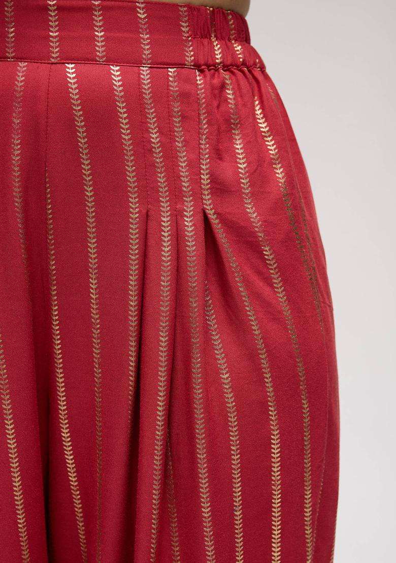Maroon Rayon Foil Print Salwar for Women Festive Wear - Indya