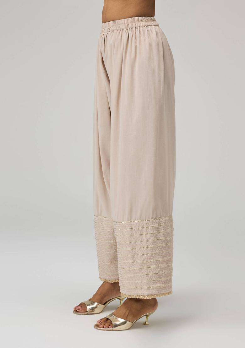 Beige Poly Silk Gota Embellished Farshi Salwar for Women Festive Wear - Indya
