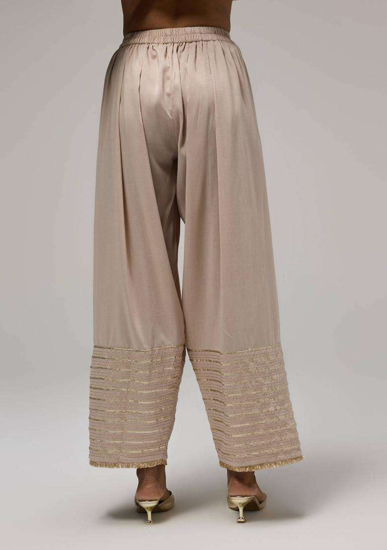 Beige Poly Silk Gota Embellished Farshi Salwar for Women Festive Wear - Indya