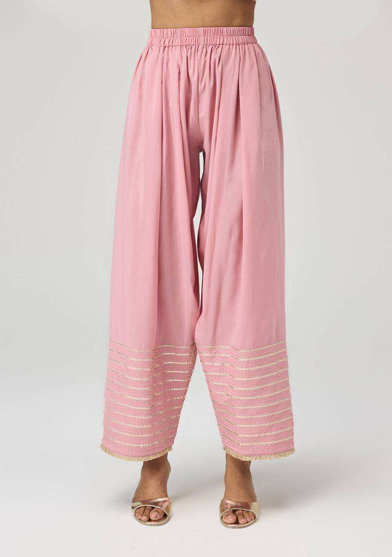 Blush Pink Poly Silk Gota Embellished Farshi Salwar for Women Festive Wear - Indya