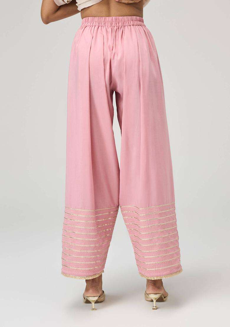 Blush Pink Poly Silk Gota Embellished Farshi Salwar for Women Festive Wear - Indya
