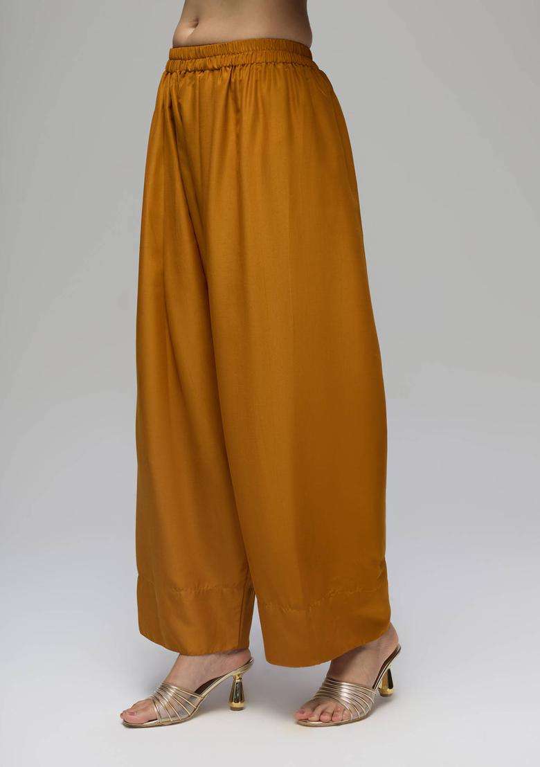 Mustard Poly Silk Solid Mid Waist Farshi Salwar for Women Festive Wear - Indya