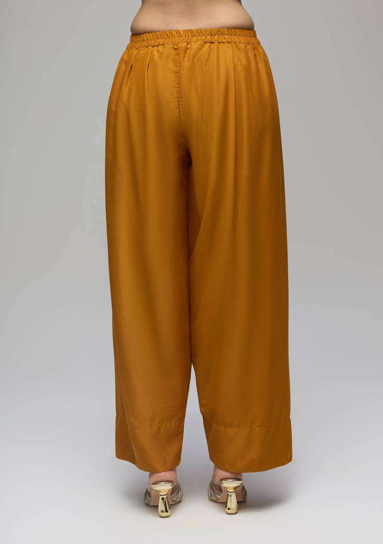 Mustard Poly Silk Solid Mid Waist Farshi Salwar for Women Festive Wear - Indya