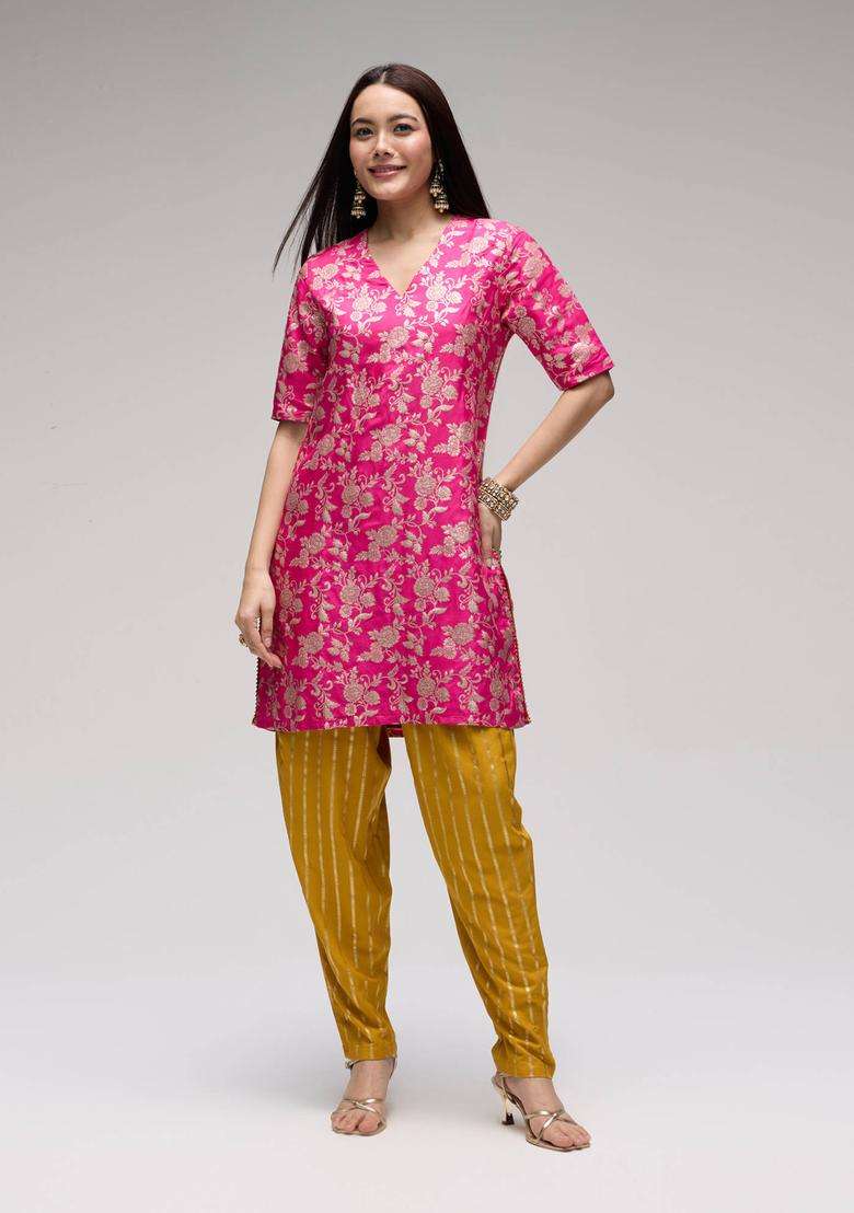 Mustard Rayon Foil Print Salwar for Women Festive Wear - Indya