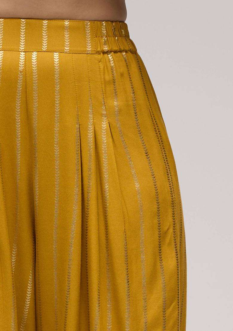 Mustard Rayon Foil Print Salwar for Women Festive Wear - Indya