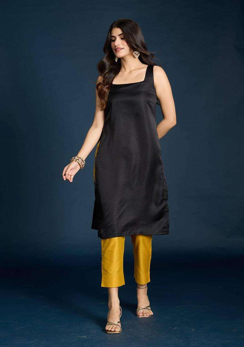 Mustard Slim Fit Pant for Women Festive Wear - Indya