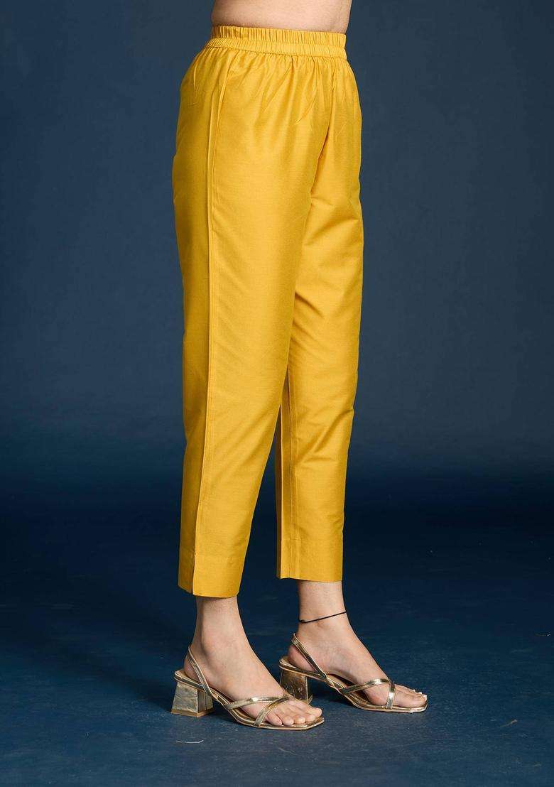 Mustard Slim Fit Pant for Women Festive Wear - Indya