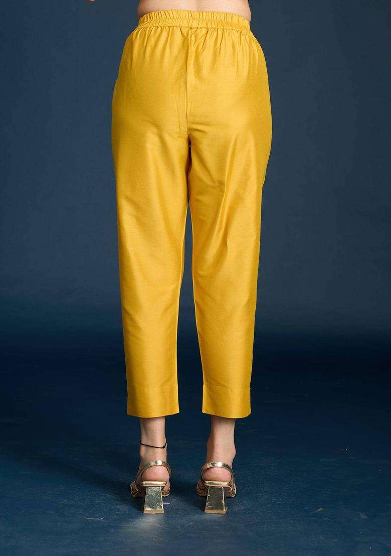 Mustard Slim Fit Pant for Women Festive Wear - Indya