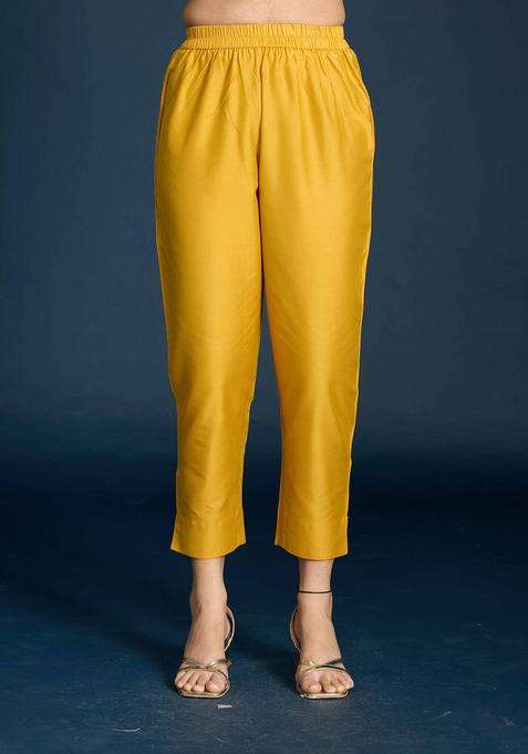 Mustard Slim Fit Pant for Women Festive Wear