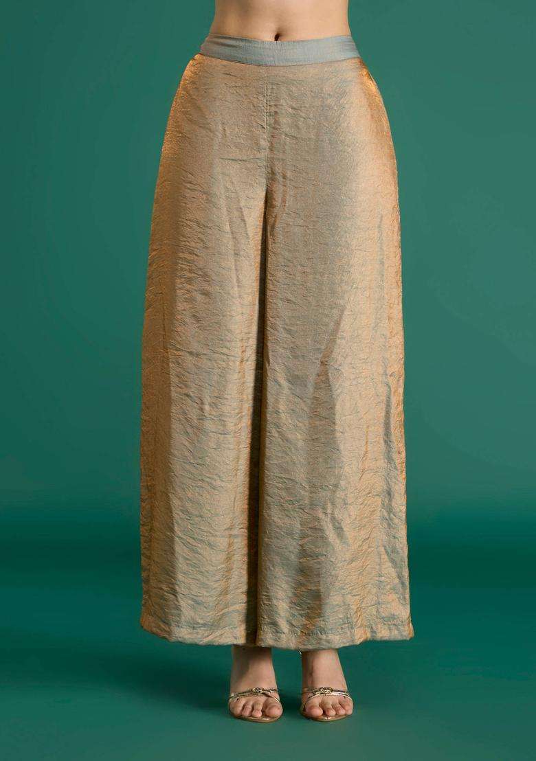 Copper Tissue Organza Palazzo for Women Festive Wear - Indya