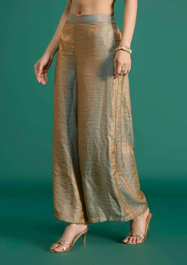 Copper Tissue Organza Palazzo for Women Festive Wear - Indya