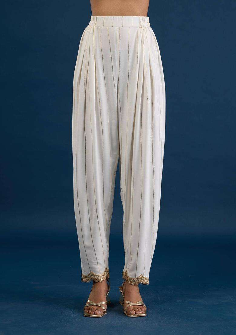 Off White Embellished Salwar for Women Festive Wear - Indya