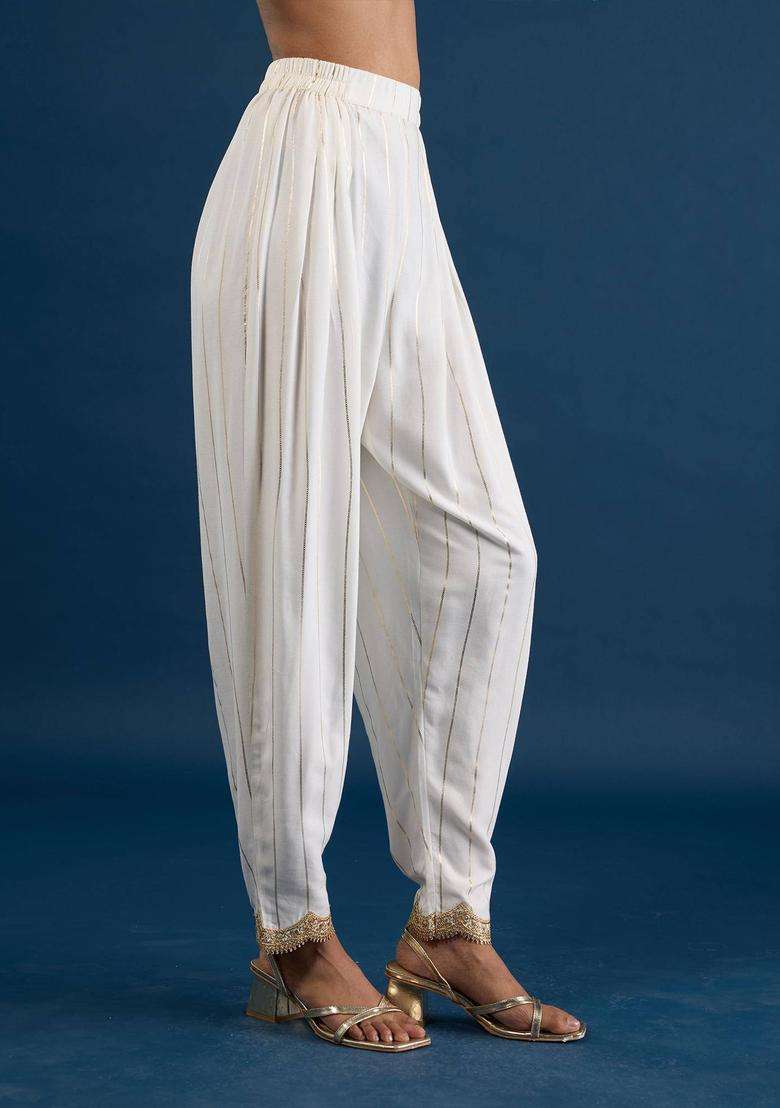 Off White Embellished Salwar for Women Festive Wear - Indya