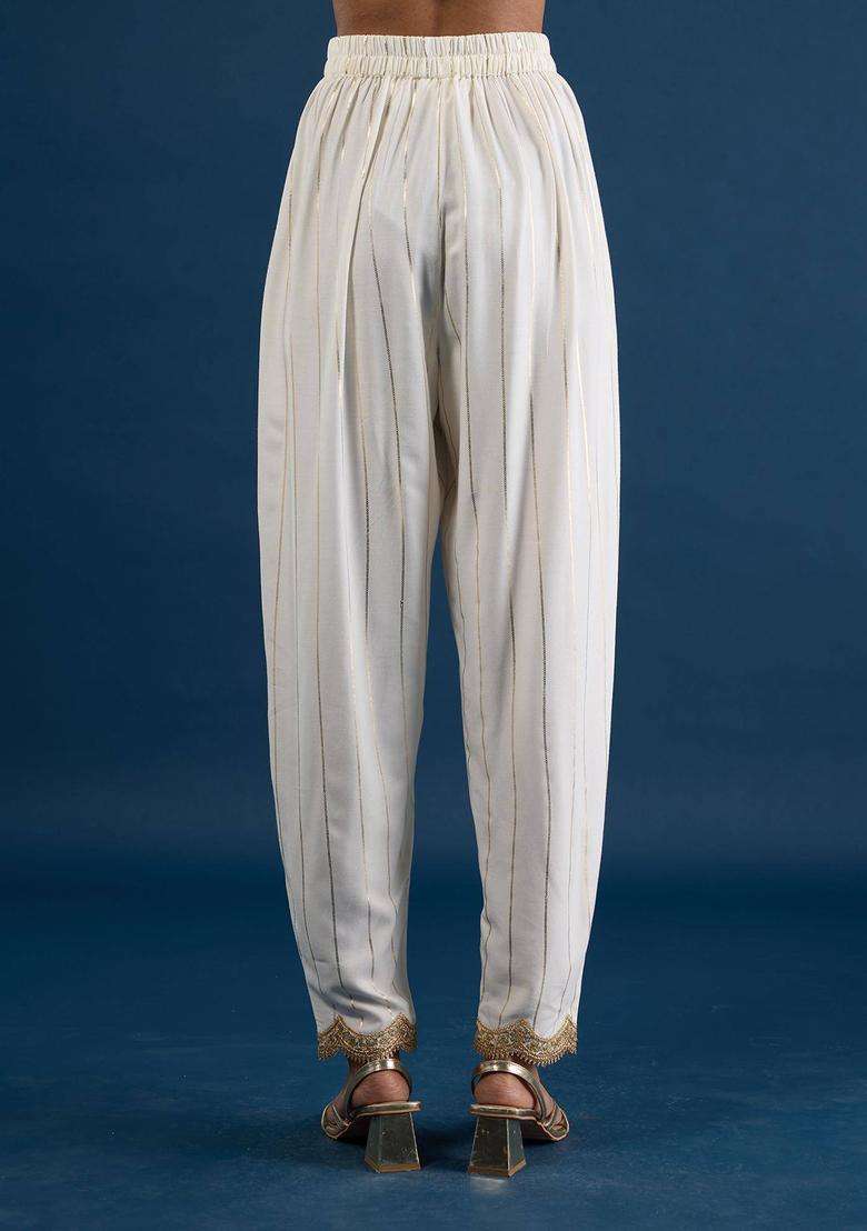 Off White Embellished Salwar for Women Festive Wear - Indya