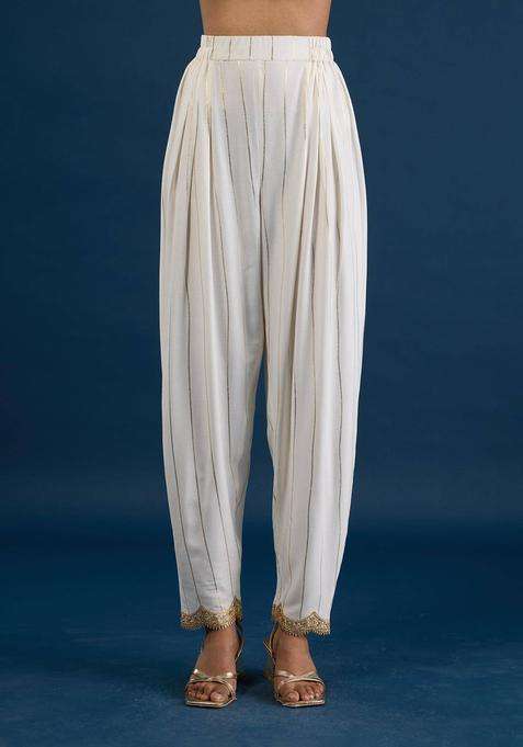 Off White Embellished Salwar for Women Festive Wear