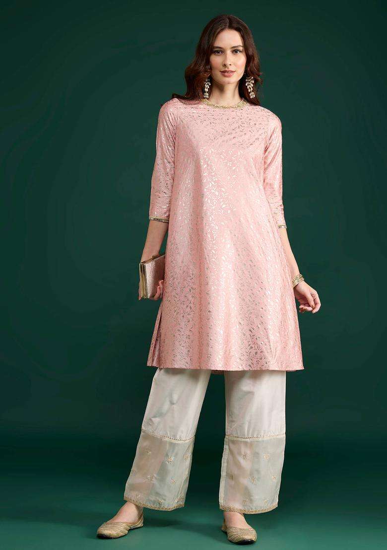 Off White Embroidered Straight Pant for Women Festive Wear - Indya