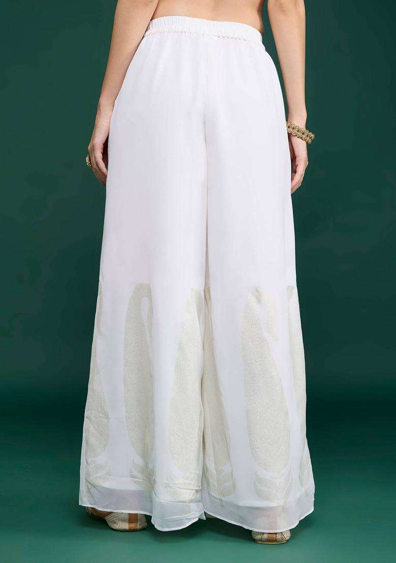 Off White Georgette Printed Sharara for Women Festive Wear - Indya