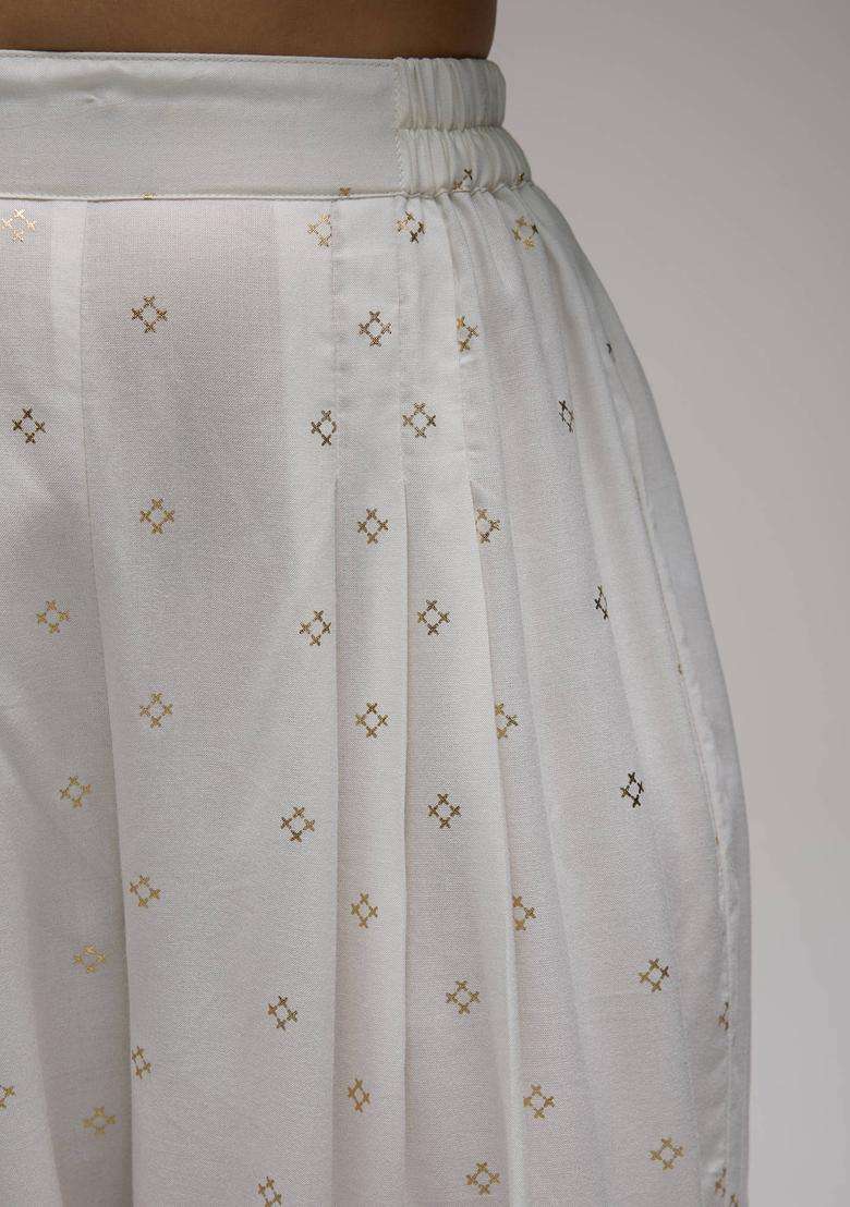 Off White Rayon Foil Print Salwar for Women Festive Wear - Indya