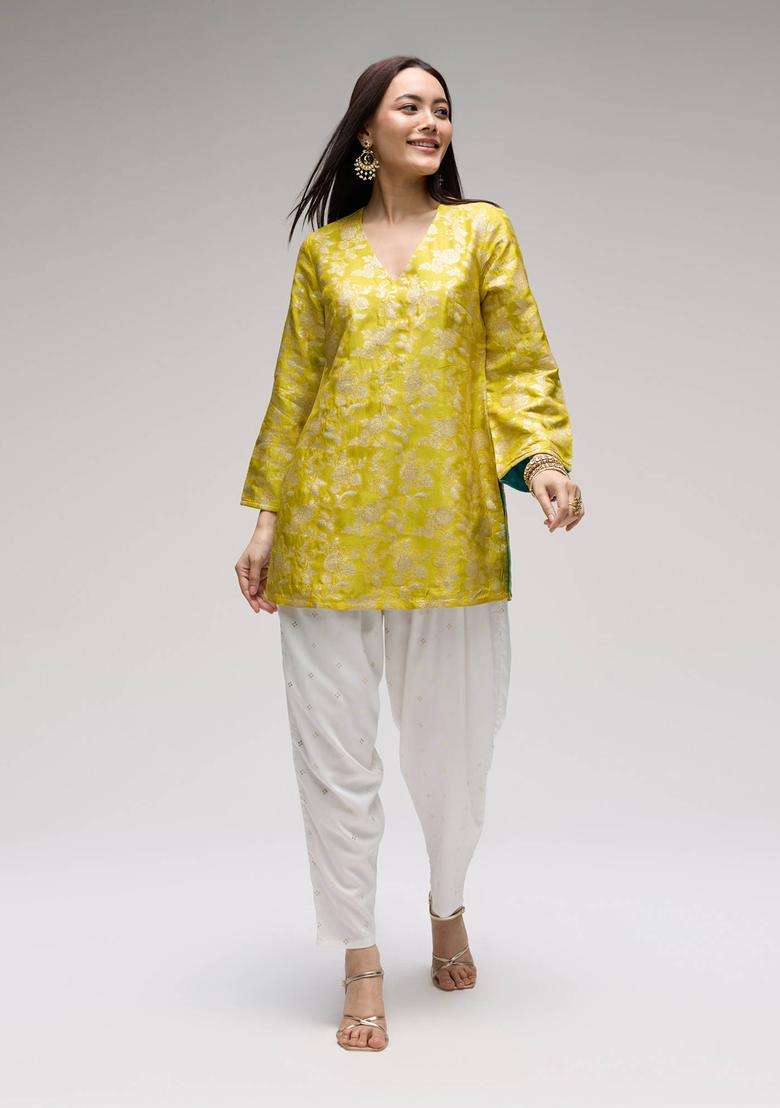 Off White Rayon Foil Print Salwar for Women Festive Wear - Indya