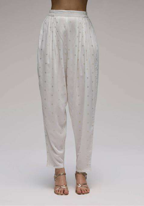 Off White Rayon Foil Print Salwar for Women Festive Wear