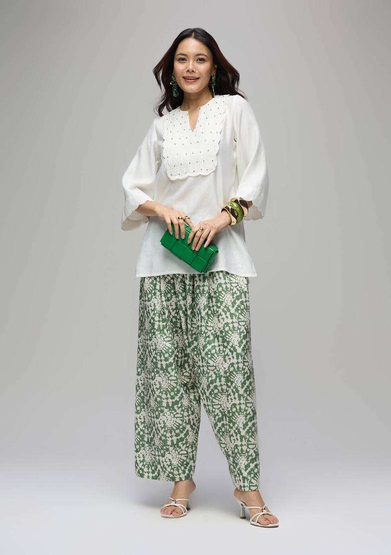 Olive Rayon Batik Print Mid Waist Farshi Salwar for Women Festive Wear - Indya