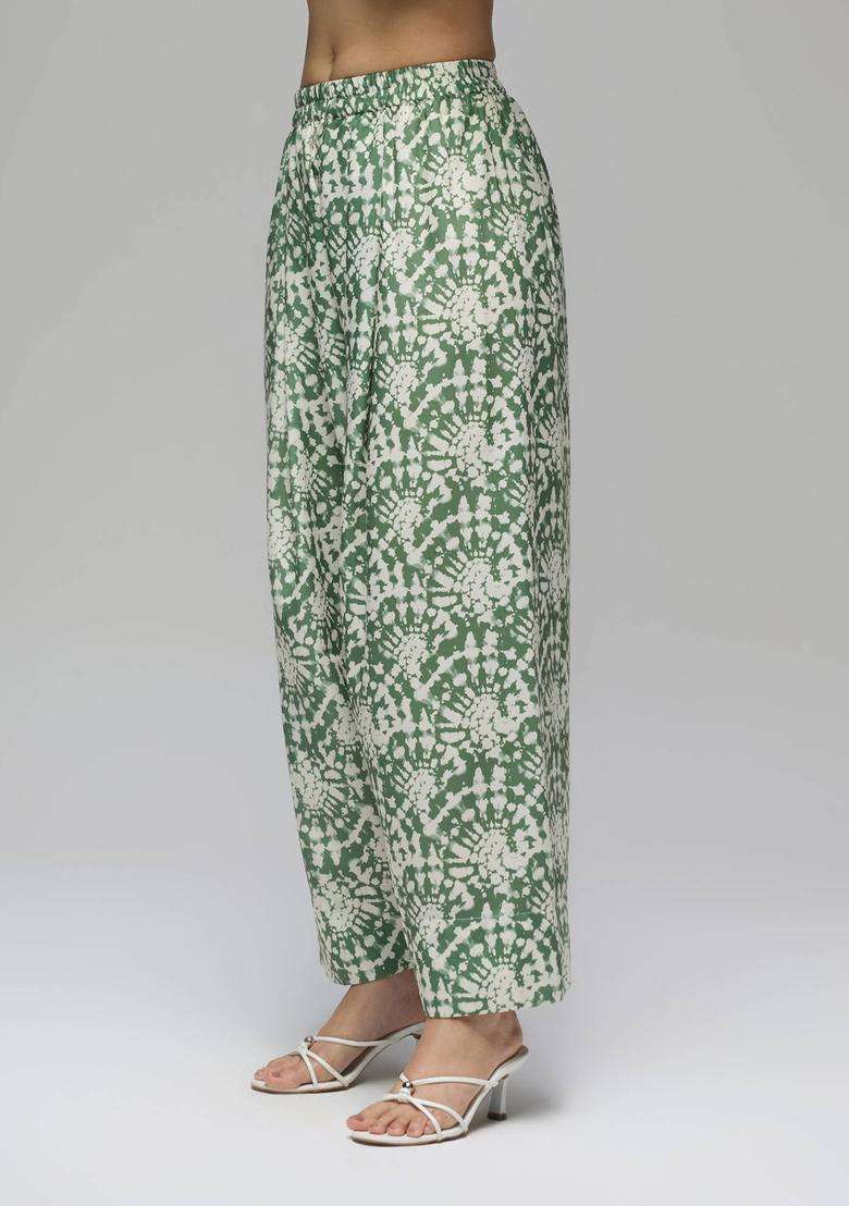 Olive Rayon Batik Print Mid Waist Farshi Salwar for Women Festive Wear - Indya
