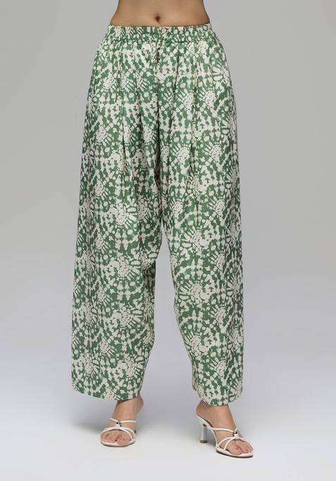 Olive Rayon Batik Print Mid Waist Farshi Salwar for Women Festive Wear