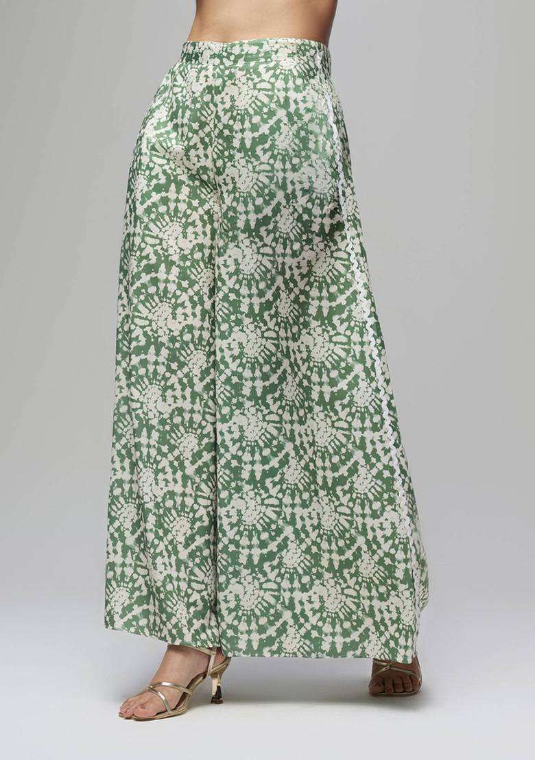 Olive Rayon Shibori Print Mid Waist Palazzo for Women Casual Wear - Indya