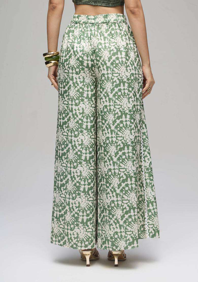 Olive Rayon Shibori Print Mid Waist Palazzo for Women Casual Wear - Indya