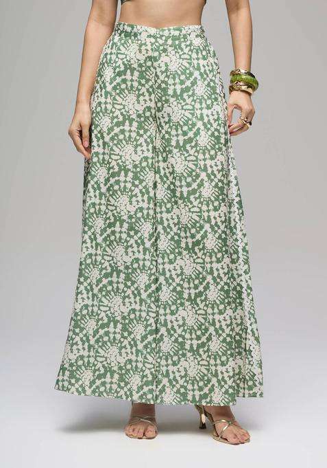 Olive Rayon Shibori Print Mid Waist Palazzo for Women Casual Wear