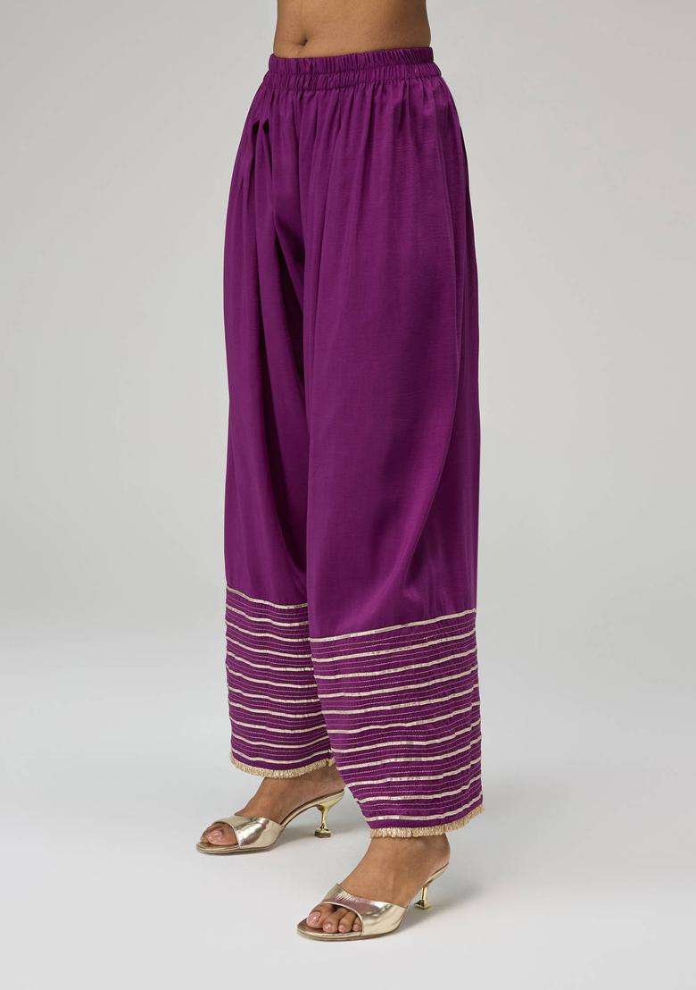 Purple Poly Silk Gota Embellished Farshi Salwar for Women Festive Wear - Indya