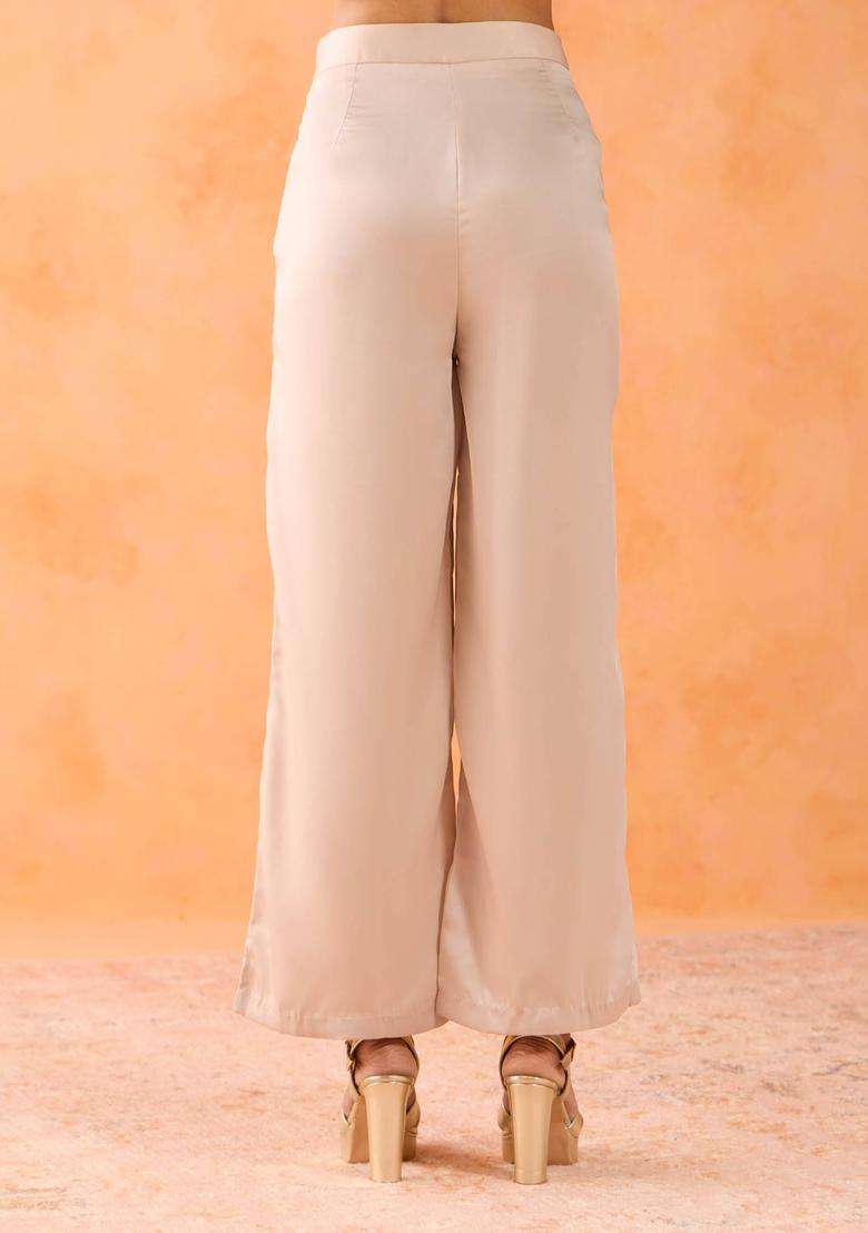 Beige Satin Wrap Pants for Women Festive Wear - Indya