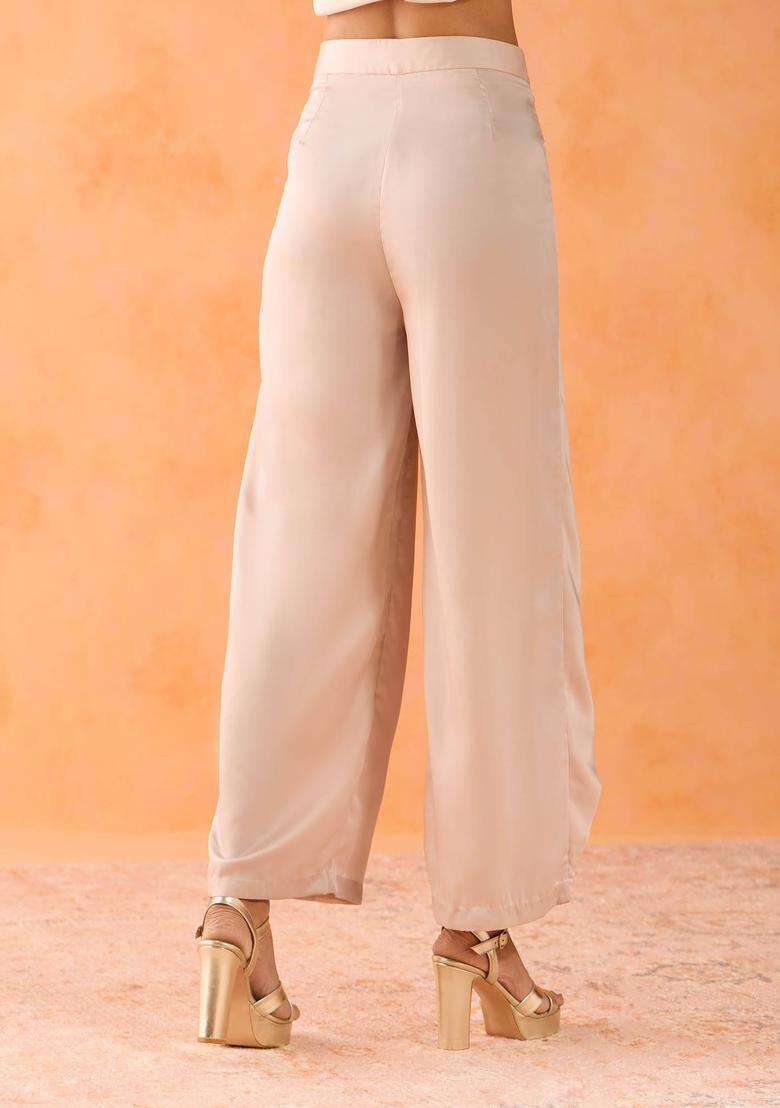 Beige Satin Wrap Pants for Women Festive Wear - Indya