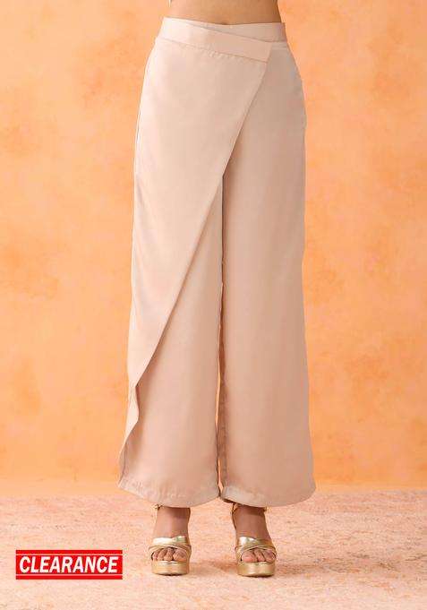 Beige Satin Wrap Pants for Women Festive Wear