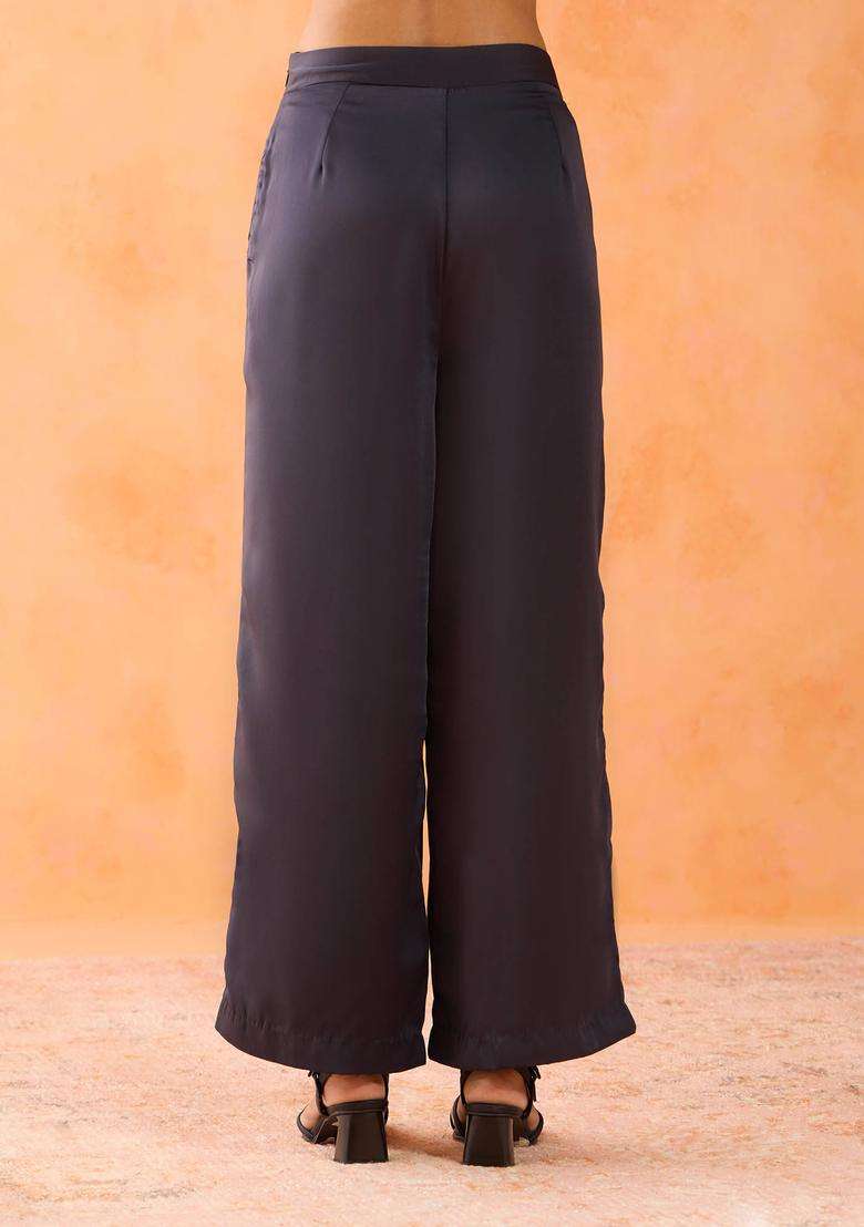 Black Satin Wrap Pants for Women Festive Wear - Indya