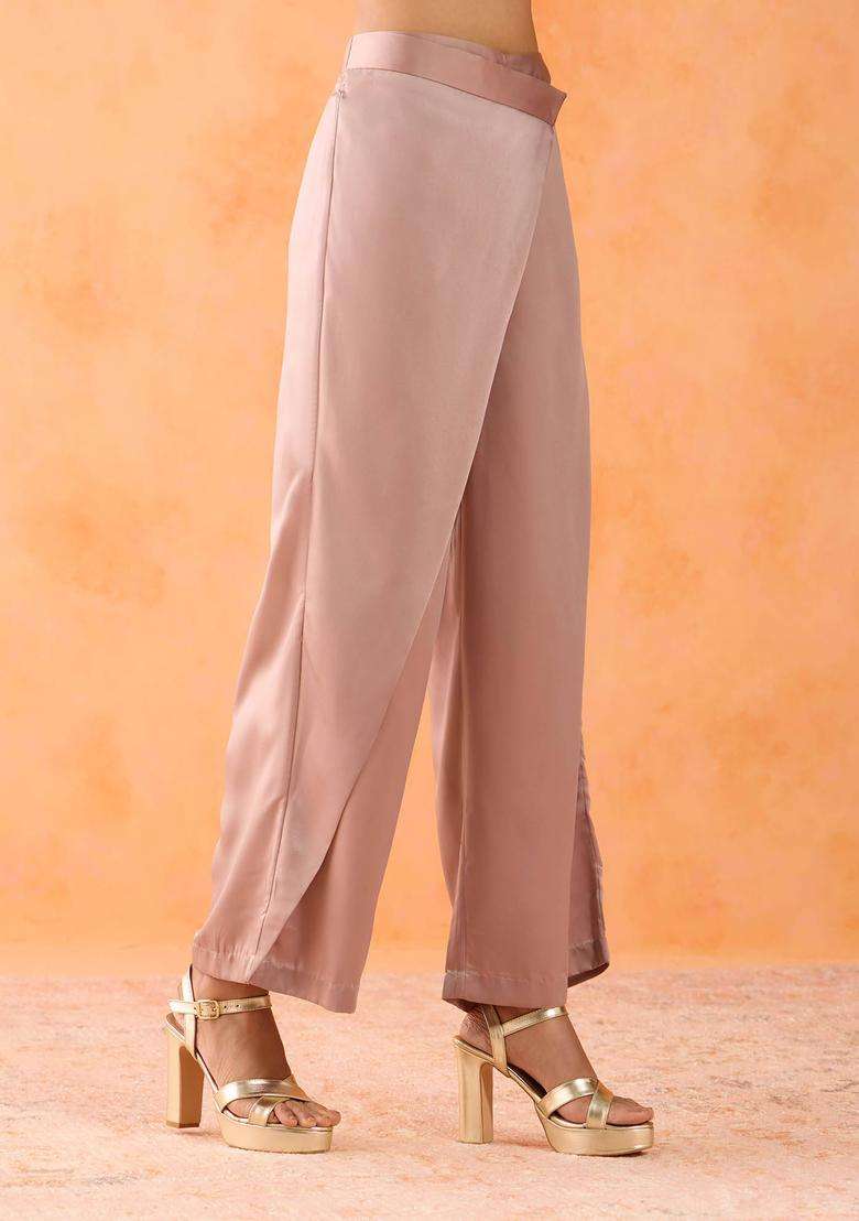 Mauve Satin Wrap Pants for Women Festive Wear - Indya