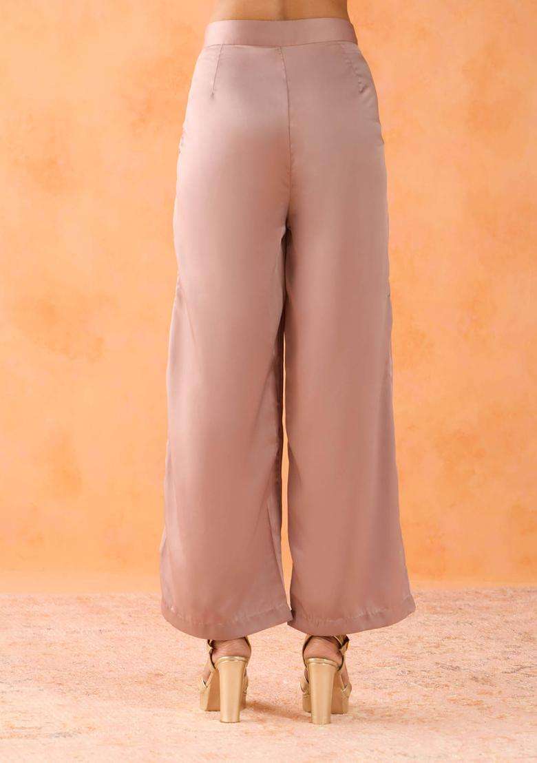 Mauve Satin Wrap Pants for Women Festive Wear - Indya