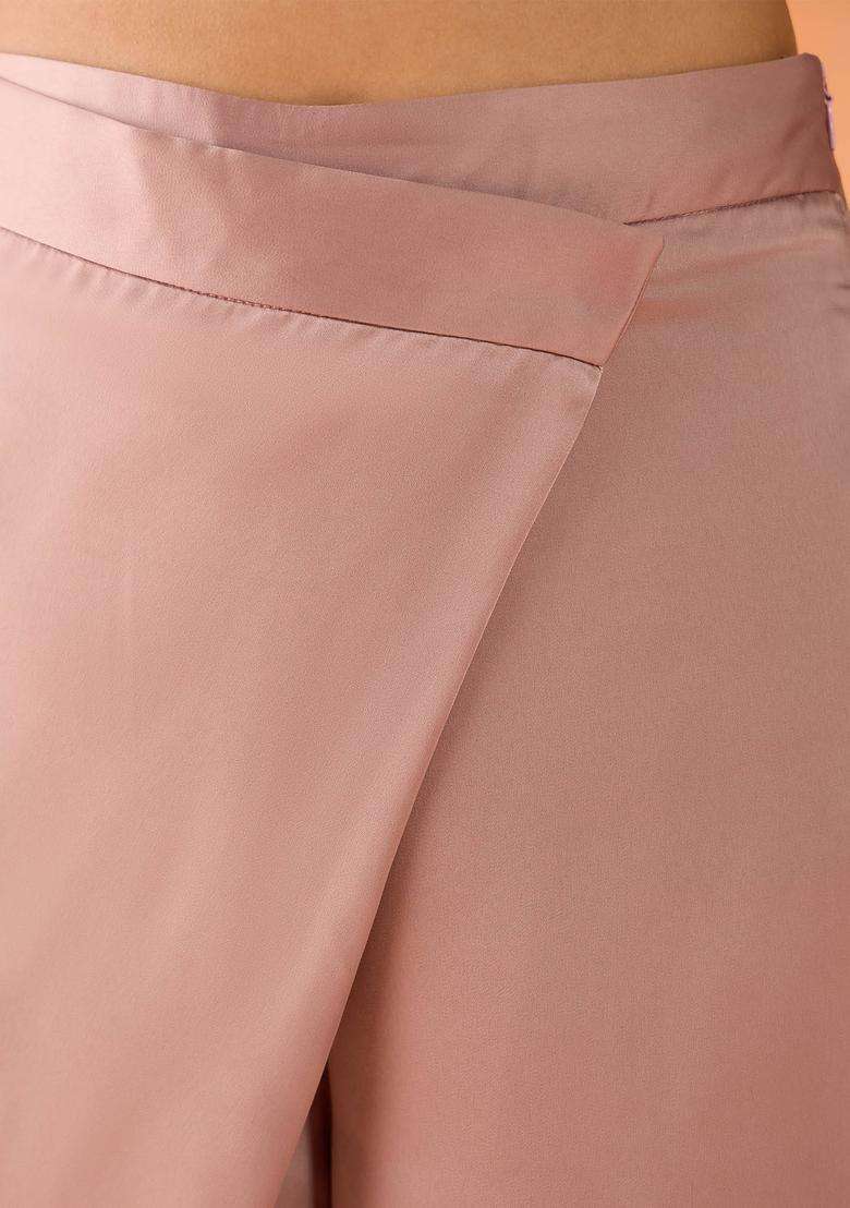 Mauve Satin Wrap Pants for Women Festive Wear - Indya