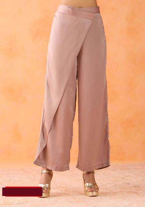 Mauve Satin Wrap Pants for Women Festive Wear