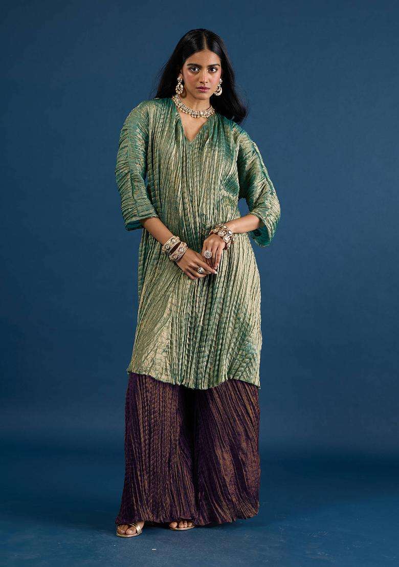 Purple Crush Tissue Palazzo for Women Festive Wear - Indya