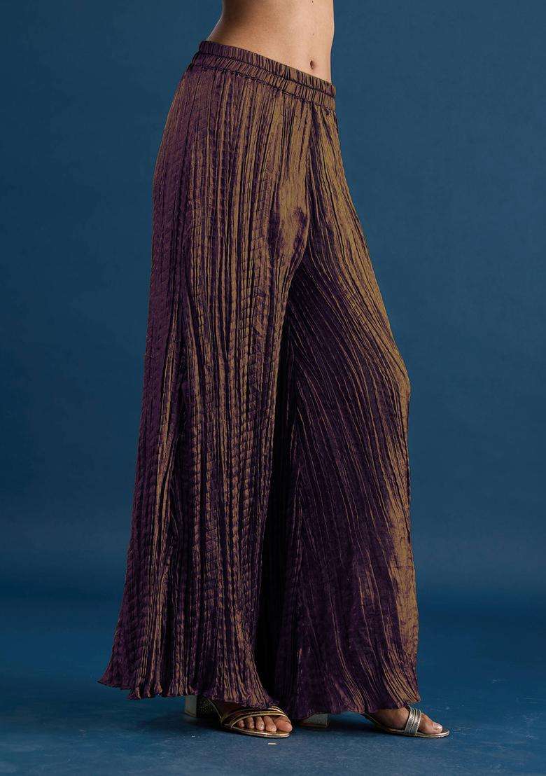 Purple Crush Tissue Palazzo for Women Festive Wear - Indya