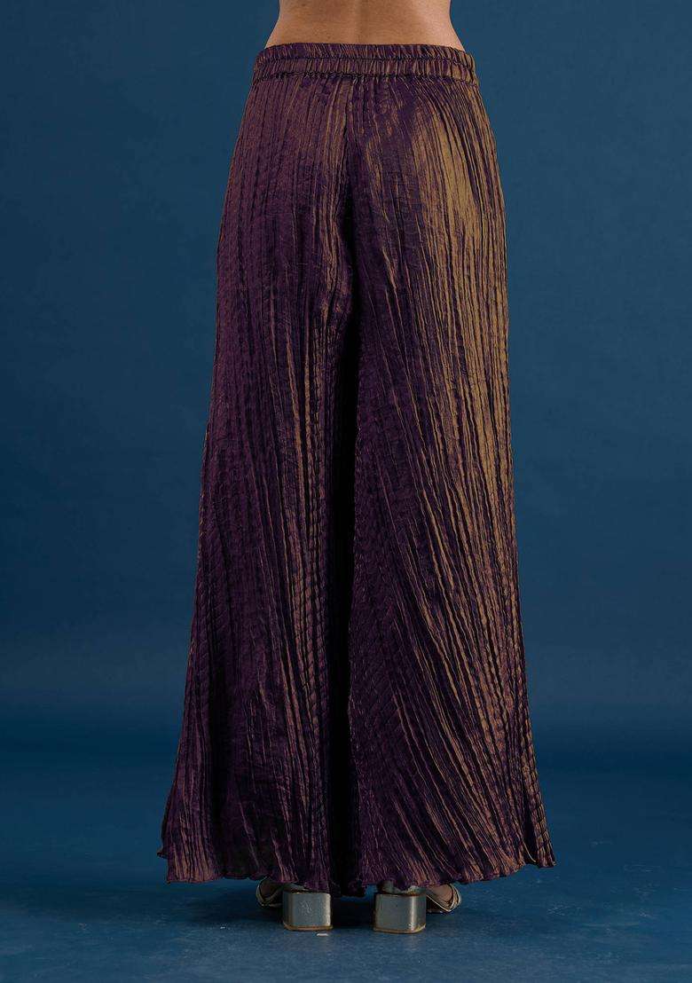 Purple Crush Tissue Palazzo for Women Festive Wear - Indya