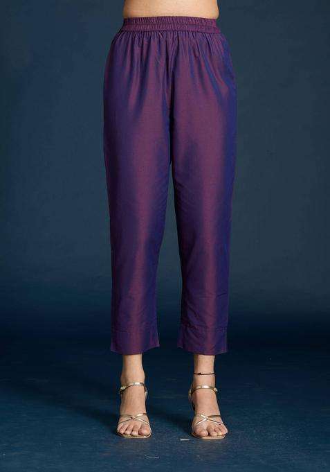 Purple Slim Fit Pant for Women Festive Wear