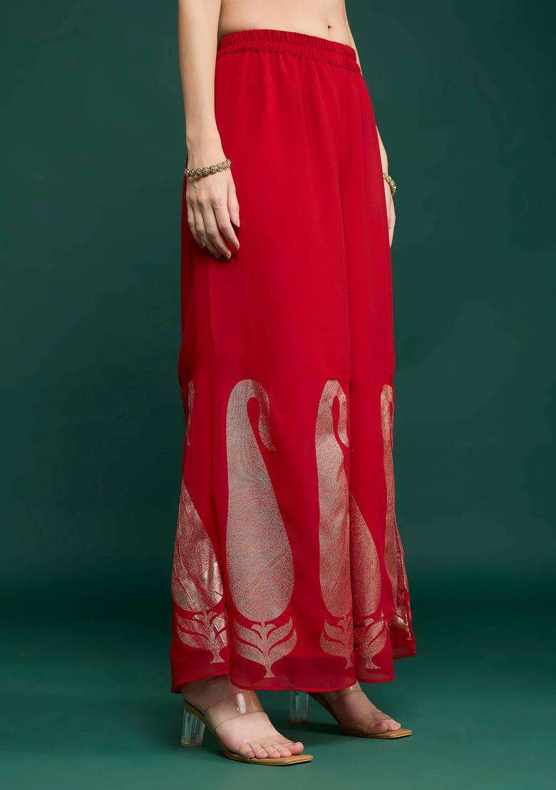 Red Georgette Printed Sharara for Women Festive Wear - Indya