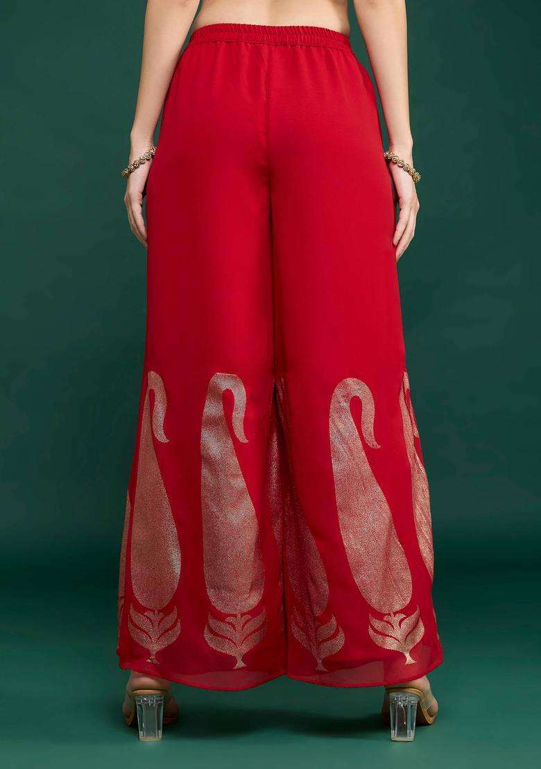Red Georgette Printed Sharara for Women Festive Wear - Indya