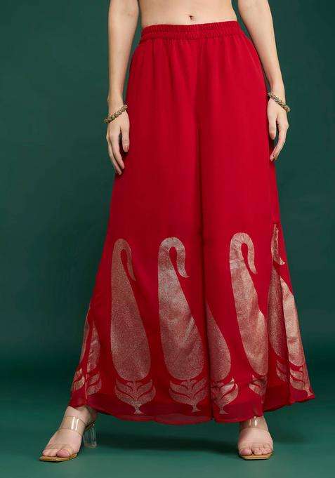 Red Georgette Printed Sharara for Women Festive Wear