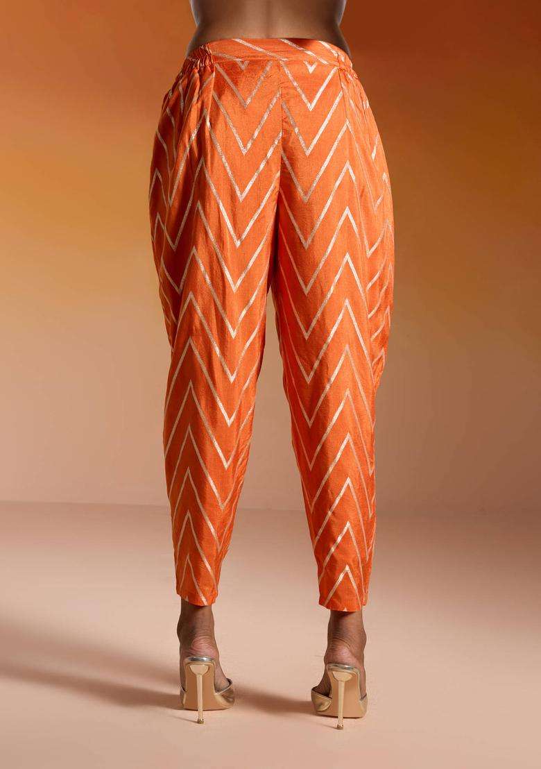 Rust Orange Brocade Chevron Semi Salwar for Women Festive Wear - Indya