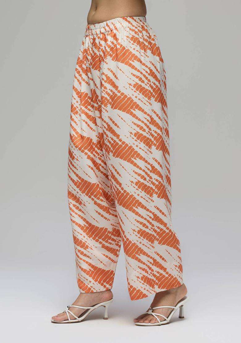 Rust Rayon Batik Print Mid Waist Farshi Salwar for Women Festive Wear - Indya